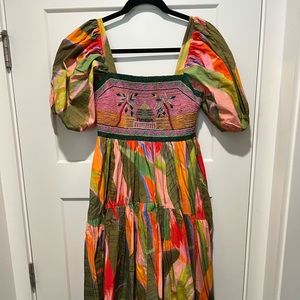 Farm Rio Puff Sleeve Midi Dress- BRAND NEW